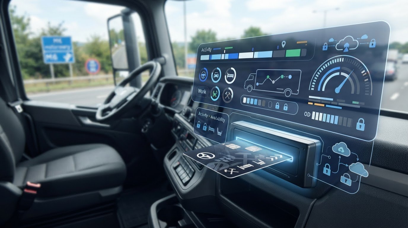 What data is stored on a driver's tacho card